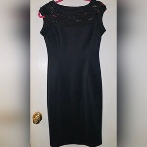 Navy Blue Dress Size 4 Elegant Lace On Top, Pull Over Dress